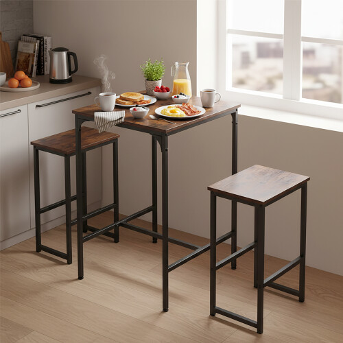 Living And Home 3-Piece Bar Table Set with Two Bar Stools