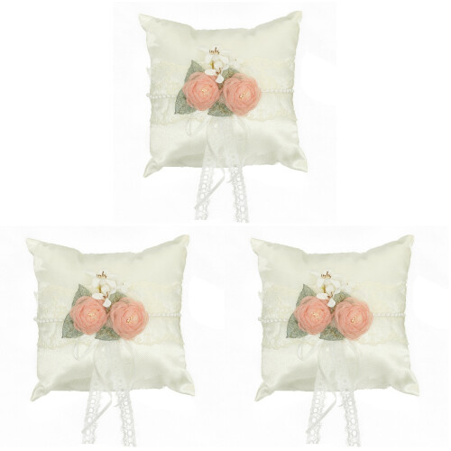 3Pcs Almofada Para Alianças Branca Com Flor Suporte Anéis 1