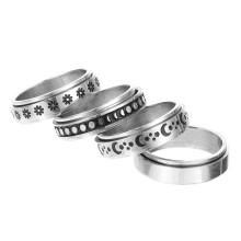 4Pcs Titanium Steel Fidget Rings Silver Unisex Rotatable Fashion Bands