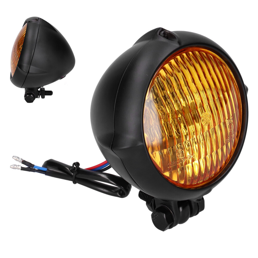 Vintage Round Motorcycle Headlight 12V 35W With H4 Bulb Yellow 8281358930580