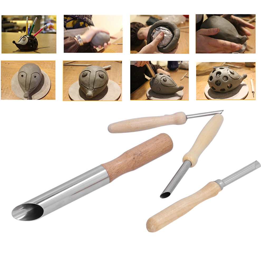 4Pcs Clay Hole Cutters Stainless Steel Pottery Punch Tools With Wooden Handles 7901358931653