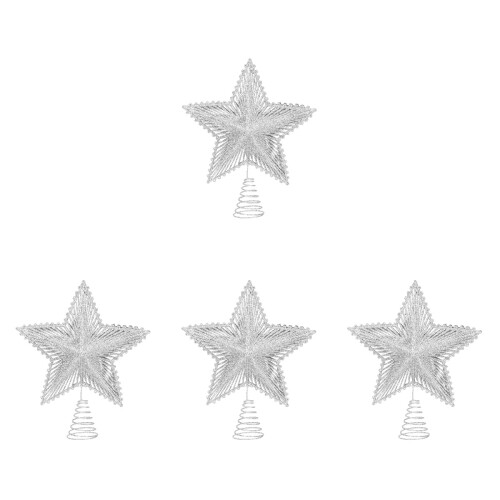4Pcs Silver Iron Wire Christmas Tree Star Treetop Decorations for Home 1