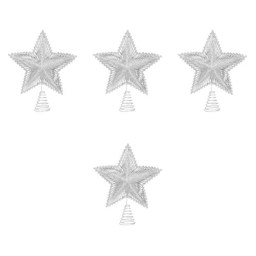 4Pcs Silver Iron Wire Christmas Tree Star Treetop Decorations for Home 2