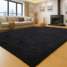 (Black, 200x290 cm) Elegant Affordable Shaggy Area Rug Non Skid Livingroom Rugs
