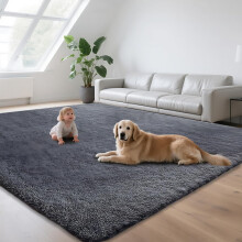 (200cm x 290cm (6ft 8" x 9ft 7").) MOONLIGHT NON SLIP GREY SHAGGY RUG EXTRA LARGE
