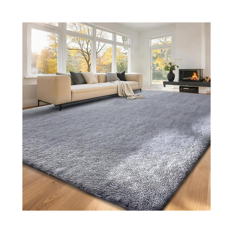 Moonlight Bedding Limited (200 X 290 Cm (6Ft 6In X 9Ft 5In), ) Xtra Large Area Rugs Nonslip Soft Shaggy Fluffy Rug Livingroom Bedroom Lounge Carpets Grey