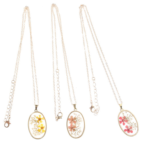3Pcs Torkade Blommor Halsband Växtspecimen Kedja För