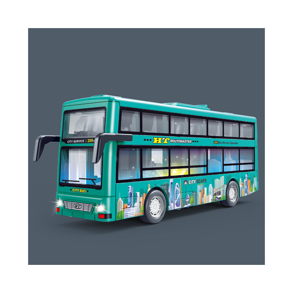 (Green) Bus Decker Double With Door Opening Inertia Toy With Lighting Function Sound And Green