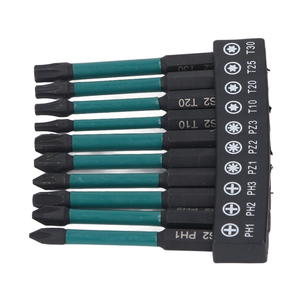 10Pcs 1/4In Hex Impact Driver Bits Set S2 Alloy Steel Black Phosphating 8781358957636
