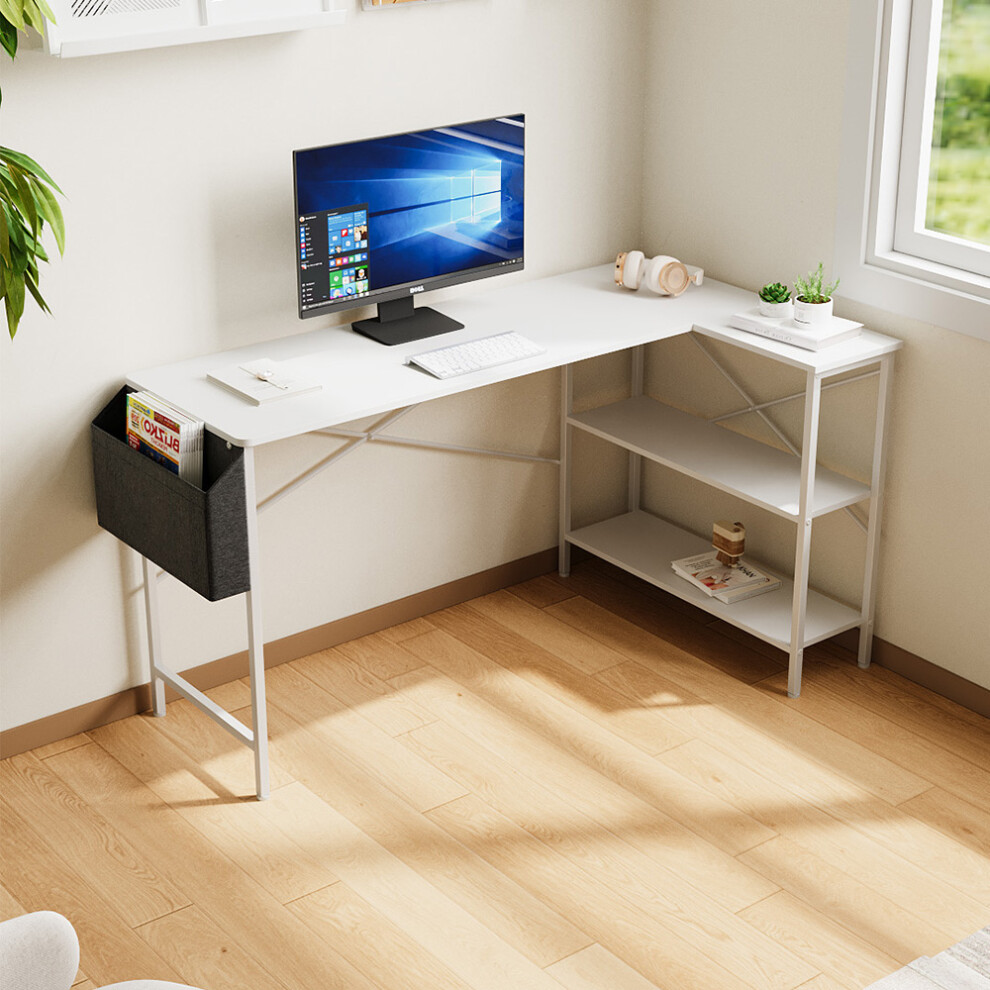 L-Shaped Office Desk with Storage Bag, White-image-OPC-PMSZKRY-NEW