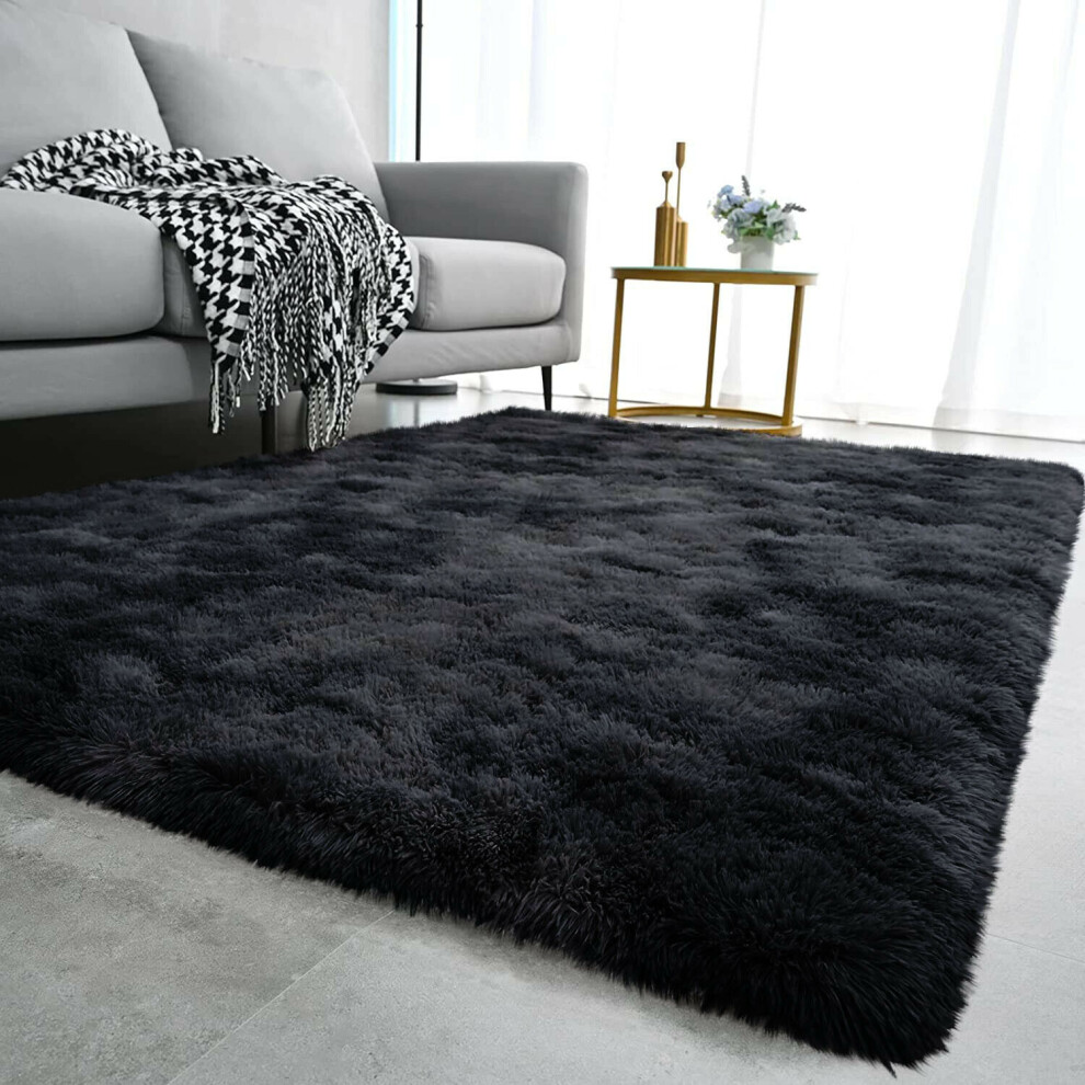 Moonlight Bedding Limited (160 X 230 Cm (5Ft 3In X 7Ft 6In), ) Xtra Large Area Rugs Nonslip Soft Shaggy Fluffy Rug Livingroom Bedroom Lounge Carpets Black