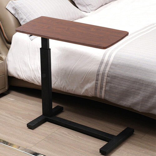 Living And Home Height Adjustable Mobile Table Overbed Desk with Wheels, Walnut 1