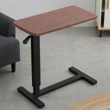 Height Adjustable Mobile Table Overbed Desk with Wheels, Walnut