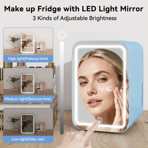 ELECWISH Blue 4L Mini Fridge with LED Mirror Cooler Warmer 2