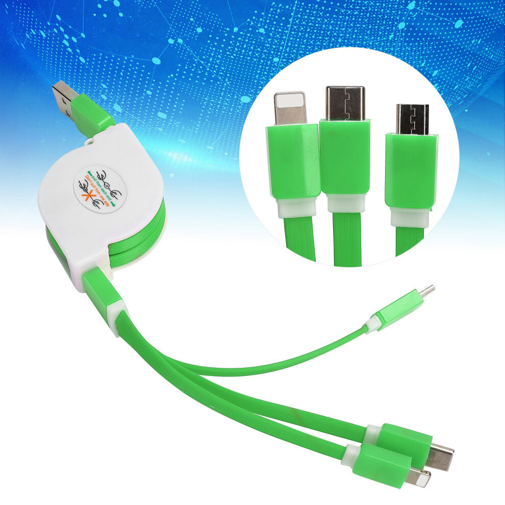 3 In 1 Usb Retractable Charging Cable For Ios/Type C/Micro, Green 4941358972907