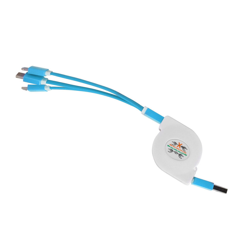 3 In 1 Usb Retractable Charging Cable For Ios/Type-C/Micro, 1M Blue 4011358972877