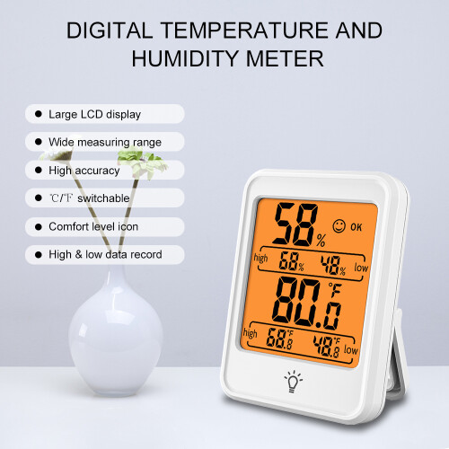 Digitales Indoor-Hygrometer & Thermometer mit großem LCD-Display – Weiß 1