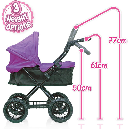 Molly Dolly Purple/Black Dolls Pram With Adjustable Handle 1