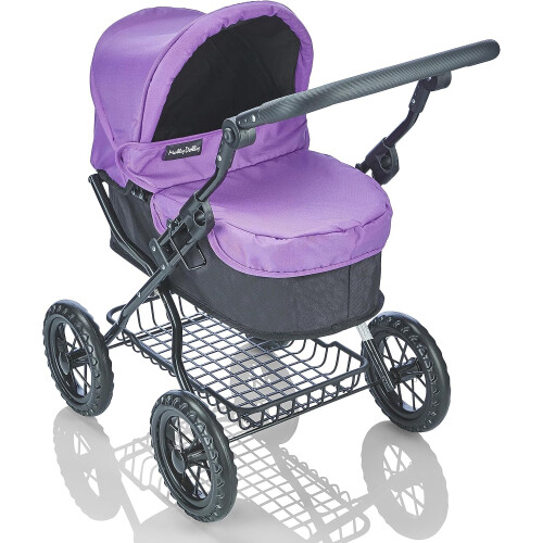 Molly Dolly Purple/Black Dolls Pram With Adjustable Handle 2