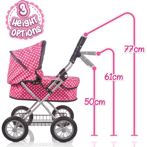 Molly Dolly Pink Dolls Pram With Adjustable Handle 1
