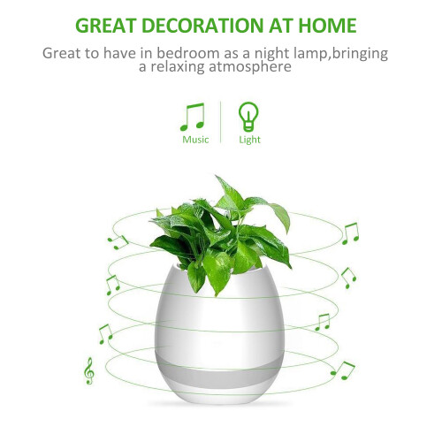Smart Music Flower Pot with LED Night Light, Touch Sensor, 11.5cm White 1