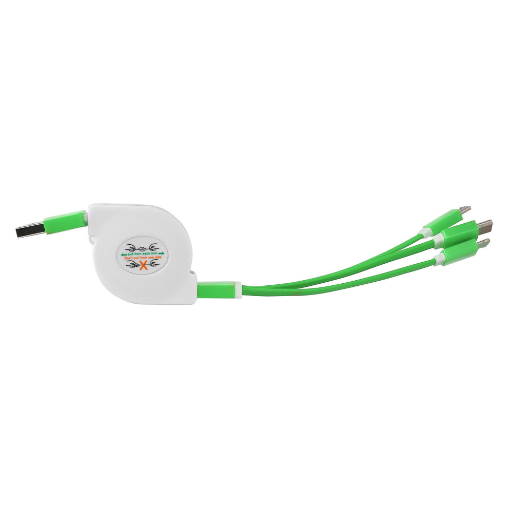 3 In 1 Retractable Usb Charging Cable For Ios, Type C, Micro, Green 7641358992031