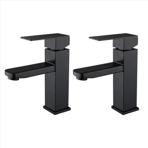 2 robinets de lavabo, eau chaude et froide, noir mat