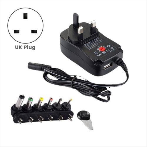 Power Adapter 3-12V Adjustable Voltage USB2.1A 30W Multi-Use Switching Supply UK Plug 1