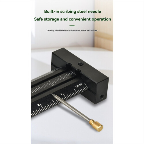 T-Shaped Double Line Marking Ruler+Steel Needle/Parallel/Vertical Ruler Hole Scribe Mark Inch 2