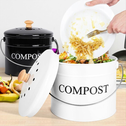 Küchenkomposteimer für die Arbeitsplatte, 1-Gallonen-Eimer mit Deckel, Home Essentials Weiß 2
