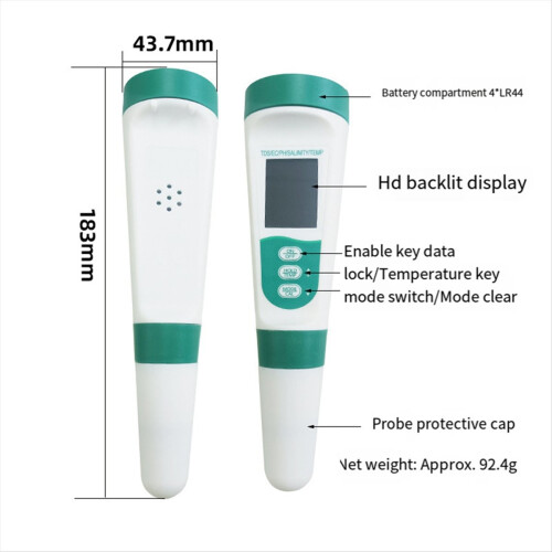 Μετρητής TDS 5 σε 1, PH Tester PH/TDS/EC/Αλάτι/Θερμοκρασία IP65, Αδιάβροχο PPM Νερό για Πόσιμο 1