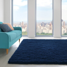 Shaggy Large Anti Slip Washable Rugs Soft Fluffy Living Room Bedroom Carpet Mat Navy Blue_160 x 230 cm