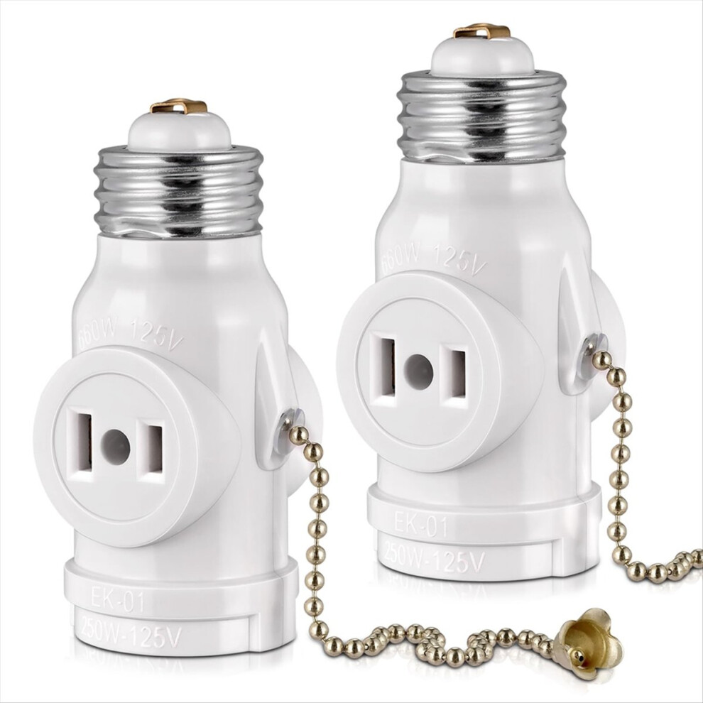 2 Outlet Light Socket Adapter,E26 Bulb To Splitter,Convert Medium Screw Into A Outlets 2Pc 4851800020189