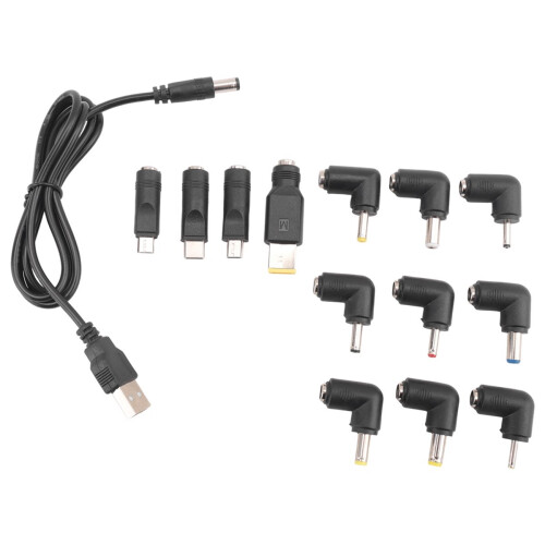 USB til DC strømkabel universal jack ladeledning med 13 utskiftbare pluggkontakter adapter 1
