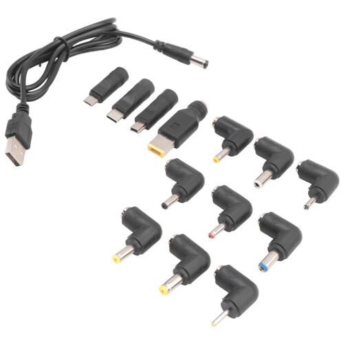 USB til DC strømkabel universal jack ladeledning med 13 utskiftbare pluggkontakter adapter 2
