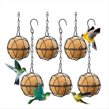 6er-Set kugelförmige Vogelfutterhäuschen, hängende Metallfutterhäuschen mit Haken, runde Futterhäuschen, schwarz