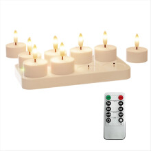 Oplaadbare vlamloze theelichtjes met oplaadstation, 8 stuks batterij, afstandsbediening, timer, LED-theelichtje