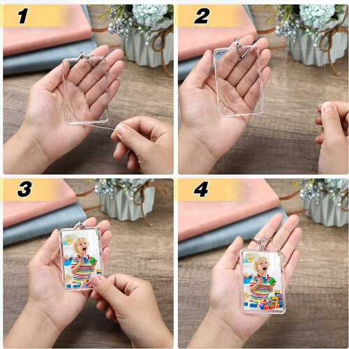 Conjunto de 16 porta-chaves acrílicos para fotos, com argolas em branco para artesanato DIY (2,2 x 3 polegadas). 1