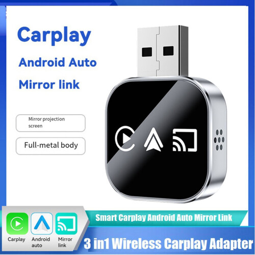 Adaptador USB 3 en 1 inalámbrico Carplay Smart Mirror Link Android Auto con cable para conectar y usar B 1