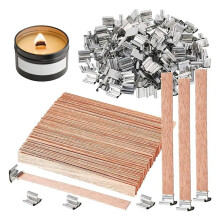 100-pack trävekar för ljustillverkning, 15 cm sprängda trävekar/rökfria med metallklämma