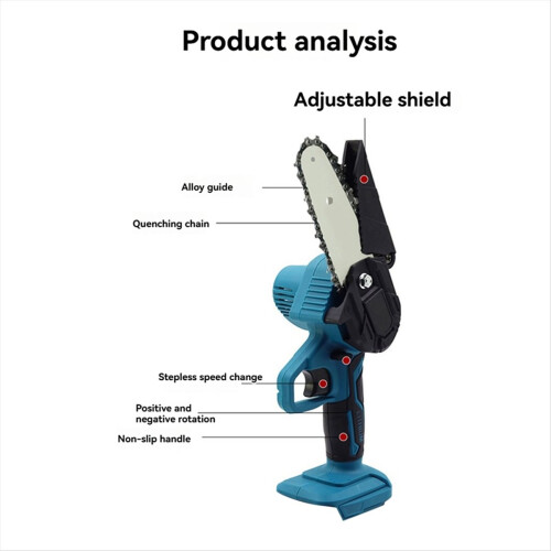 Serra elétrica mini de 4 polegadas para baterias Makita de 18V e 21V, ideal para poda e divisão de madeira, com operação com uma só mão. 2