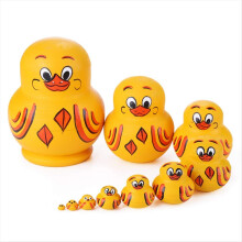 10 Pcs Wooden Yellow Duck Handmade Russian Nesting Dolls Toys, Cute Lovely Animal Matryoshka Stacking Home Decor