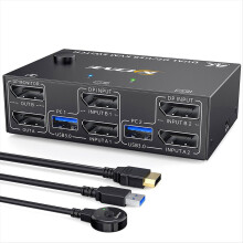 KCEVE KVM kapcsoló kétmonitoros DisplayPort-tal, 4 USB3.0-val 2 számítógéphez, DP 1.4 bemenettel és kimenettel