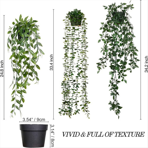 Plante artificiale suspendate, pachet de 3, eucalipt, verdeață artificială, viță de vie cu mandala 2
