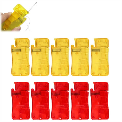 Auto Needle Threader for Hand Sewing,New Simple Threader, Easy to Use Threaders Tool,Red+Yellow 10pcs 1