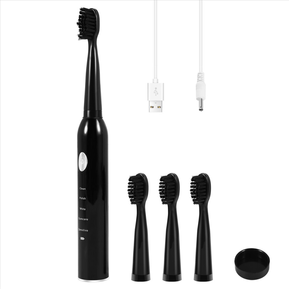Black Ultrasonic Sonic Electric Toothbrush Charging Tooth Brushes Washable Electronic Whitening Teeth Adult Timer Brush,
