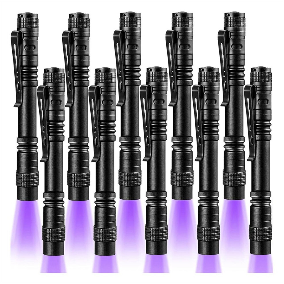 10 Pack UV Black Light Flashlight Mini 395nm Pen with Clip LED Handheld Blacklight Detector for Leak Pet Urine
