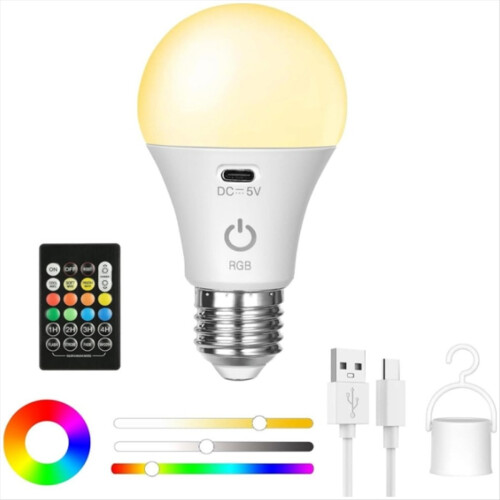 LED Rechargeable Light Bulbs with Remote E26 Battery Operated Bulb Smart RGB Changing Hook 2