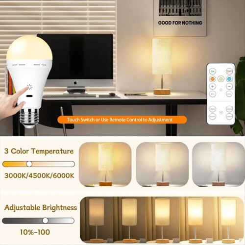 LED Rechargeable Light Bulbs with Remote E26 Battery Operated Bulb Smart RGB Changing Hook 1