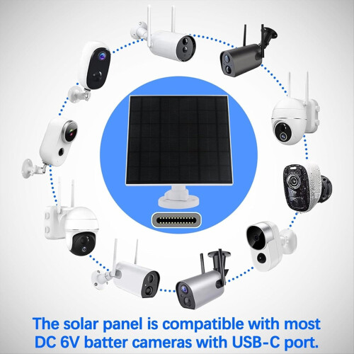 5W-2m USB-C solpanel för säkerhetskameror IP66 vattentät justerbar väggmonterad panel 1